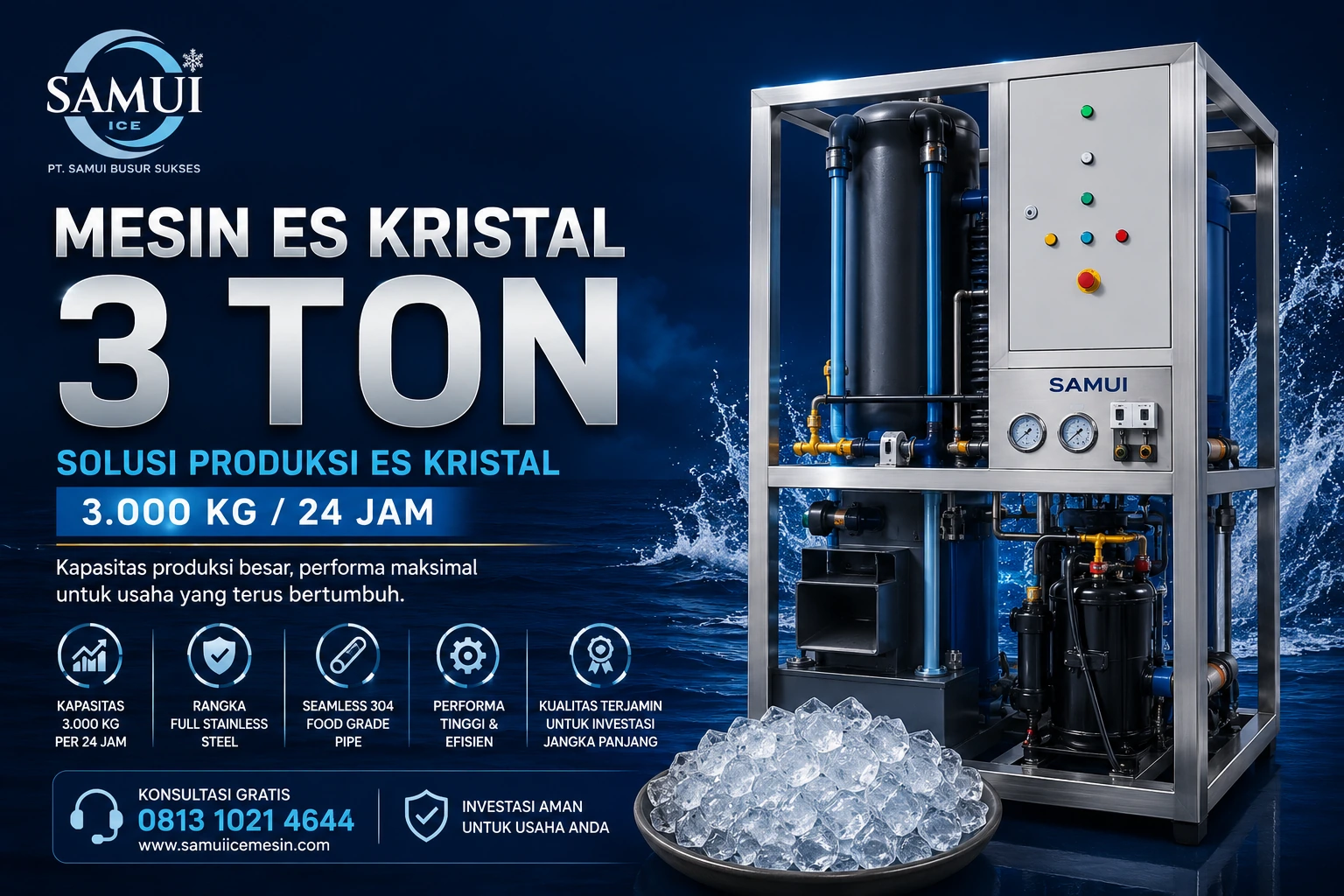 Sukses Usaha Es Kristal Bersama SAMUI dengan Paket Mesin Produksi 3 Ton